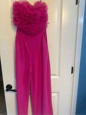 entro Strapless Ruffle Bust Fuchsia Jumpsuit